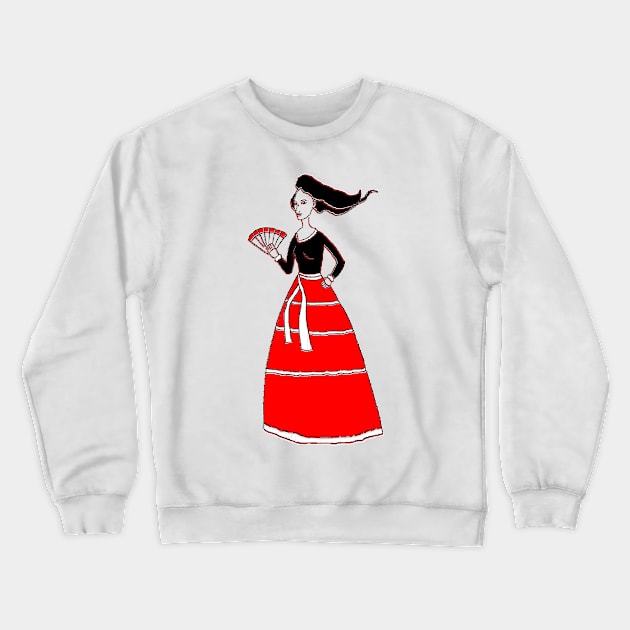 pretty woman in red with fan in her hand Crewneck Sweatshirt by 4rpixs